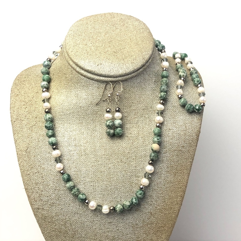Green And White Jasper 3 Piece Set